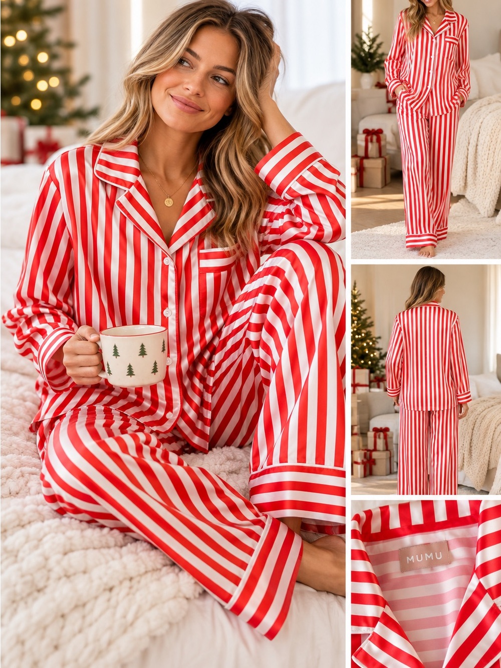 Show Me Your MuMu Peppermint Stripe Classic Satin Pajama Set XS NWOT